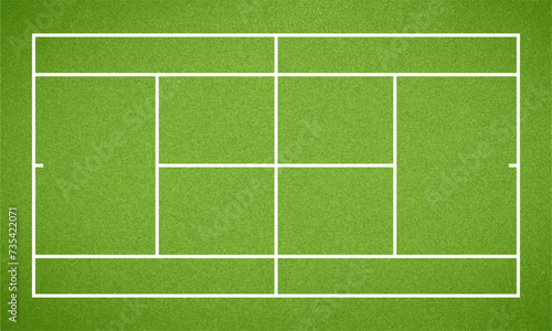 Tennis court. Top view tennis field ground with green grass texture and frame. Vector illustration