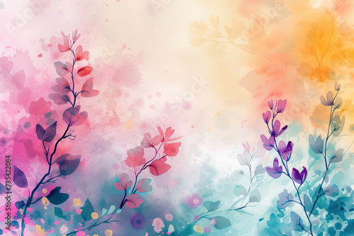 Painting of Flowers and Leaves on Colorful Background