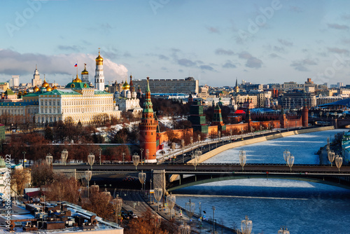 Aerial view of Moscow Kremlin in sunny winter day