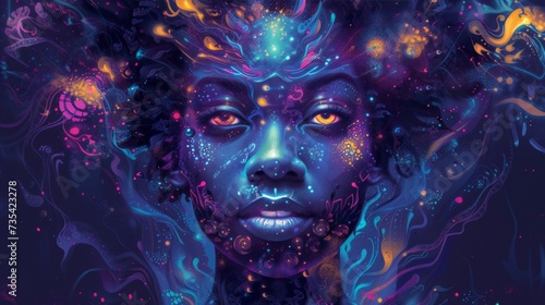 The face of an African or African-American woman or a robot in the style of afrofuturism