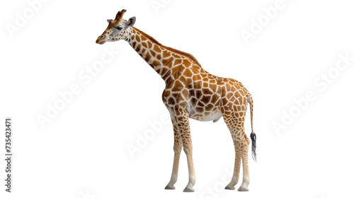 A majestic giraffe stands tall and proud against a stark black canvas, embodying the beauty and grace of a terrestrial mammal in its natural habitat © Daniel