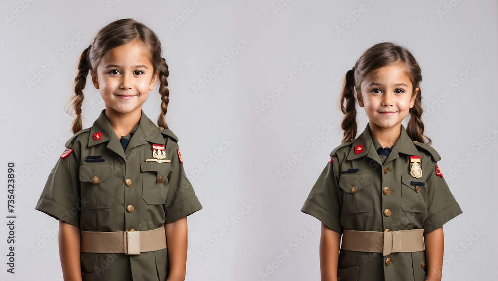 little girl wearing a marine uniform isolated on bright white background little girl wearing a marine uniform isolated on bright white background