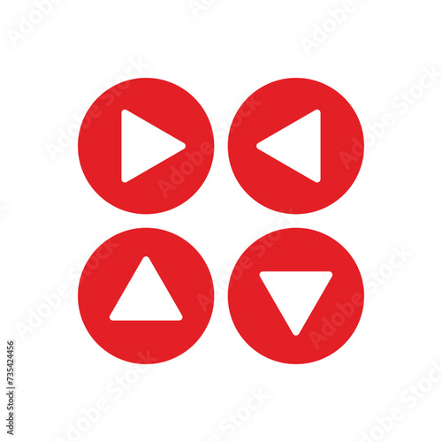 Play button icon. Red arrow symbol on white background. Vector illustration. resources graphic element design. Vector illustration with a technology and user interface theme