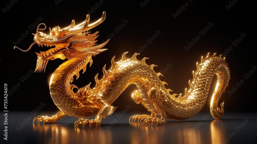 Obraz premium golden dragon statue on solid background,