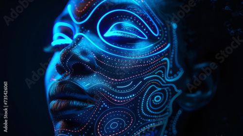 The face of an African or African-American woman or a robot in the style of afrofuturism