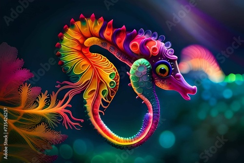 Colorful seahorse, Generative Ai