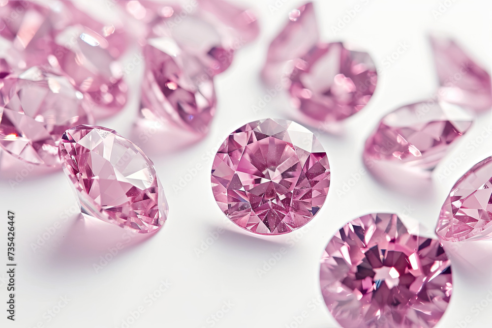 A Group of Pink Diamonds on a White Surface A Group of Pink Diamonds on a White Surface
