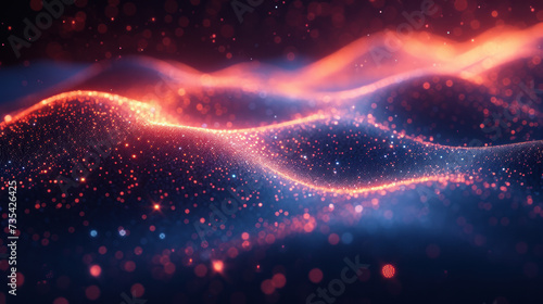 Abstract background of glowing blue and green and red mesh or interwoven lines on a dark background AI