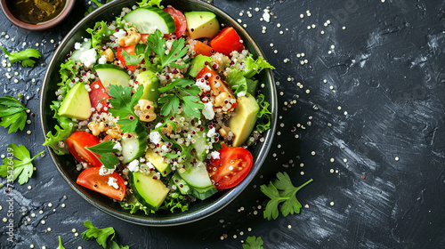 Fresh Greek Salad with Avocado and Quinoa Photo
