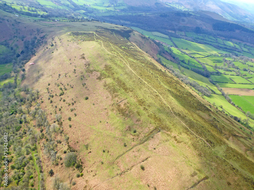 Photography Arial view from the hills above Pandy in Wales