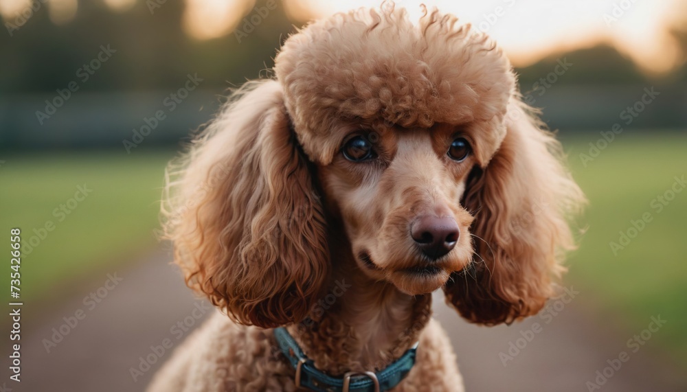 Poodle, dog at dawn, purebred dog in nature, happy dog, beautiful dog Poodle, dog at dawn, purebred dog in nature, happy dog, beautiful dog