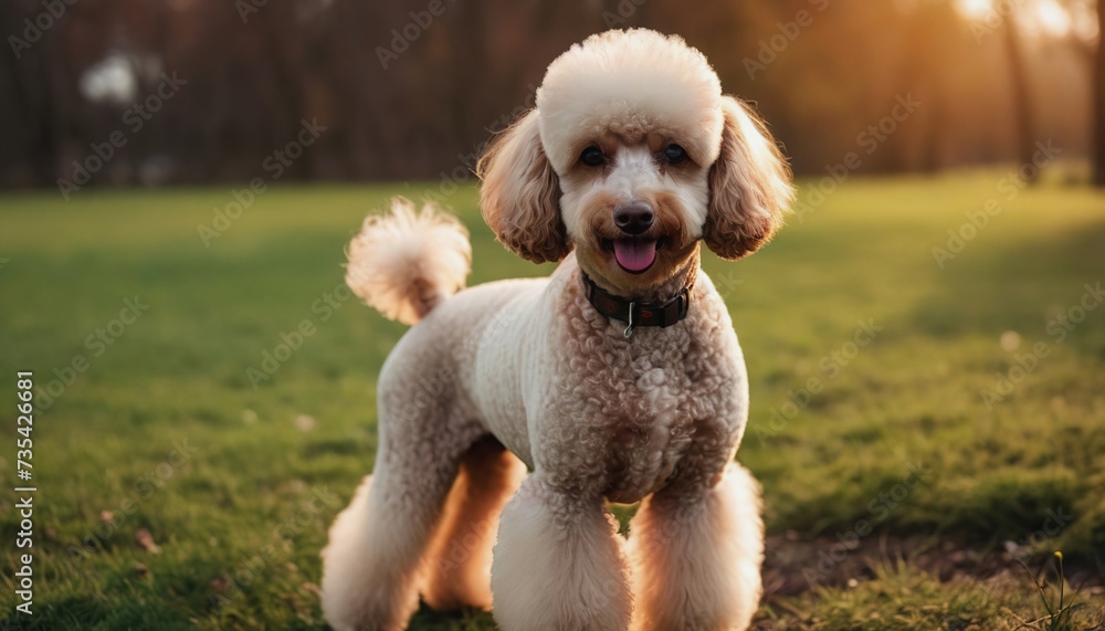 Poodle, dog at dawn, purebred dog in nature, happy dog, beautiful dog Poodle, dog at dawn, purebred dog in nature, happy dog, beautiful dog