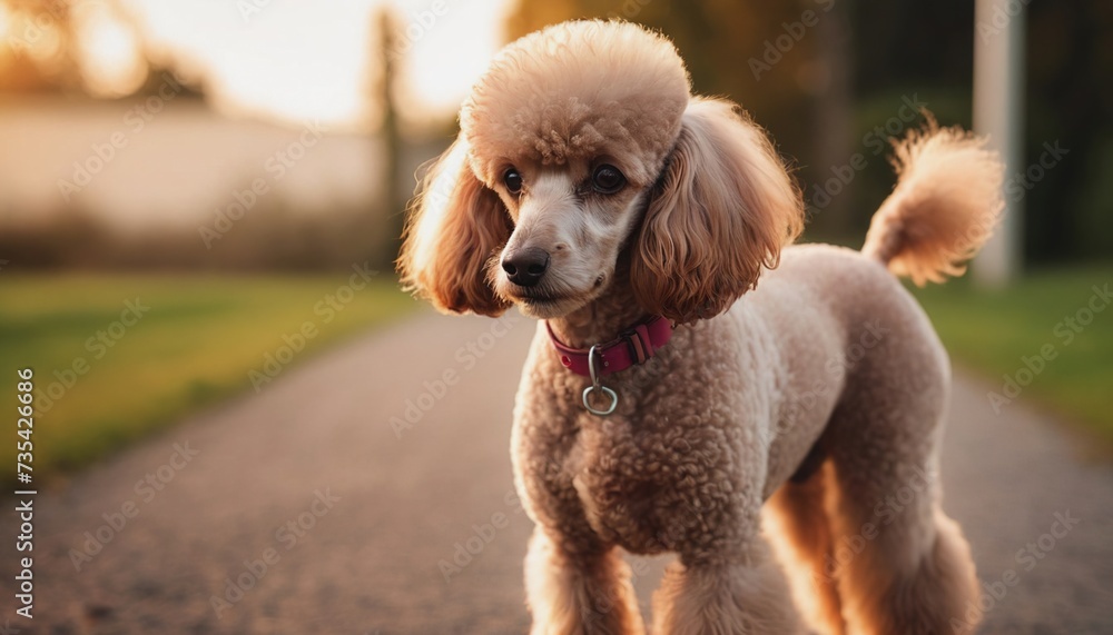 Poodle, dog at dawn, purebred dog in nature, happy dog, beautiful dog Poodle, dog at dawn, purebred dog in nature, happy dog, beautiful dog