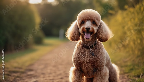 Poodle, dog at dawn, purebred dog in nature, happy dog, beautiful dog photo
