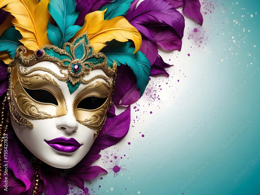 Abstract Mardi Gras Mask Background design with Copy Space design.