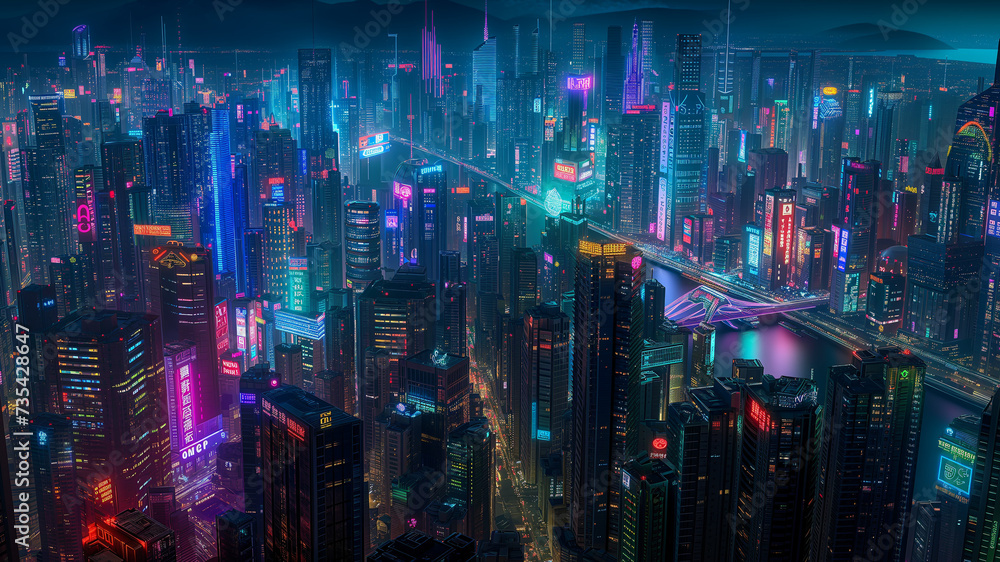 Neon Horizon: A Nighttime Panorama of Bustling Metropolis Neon Horizon: A Nighttime Panorama of Bustling Metropolis