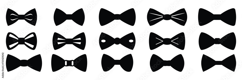 Bow tie silhouettes set, large pack of vector silhouette design, isolated white background Bow tie silhouettes set, large pack of vector silhouette design, isolated white background