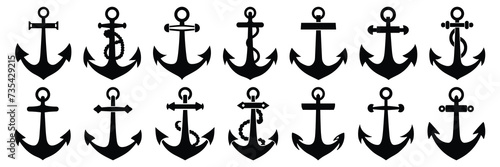  Anchor sail silhouettes set, large pack of vector silhouette design, isolated white background photo