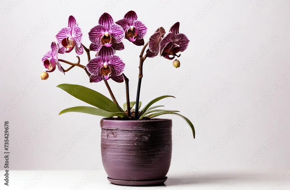 purple tiger orchid in flowerpot on white background purple tiger orchid in flowerpot on white background