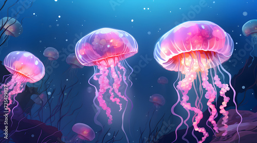 jelly fish in the blue water,, Graceful jellyfish drifting in the ocean current wallpaper for the phone 