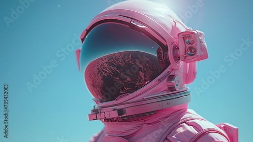 Pink Astronaut on Blue Background