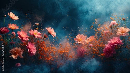 abstract composition made with flowers and colourfull dust and elements © Serega