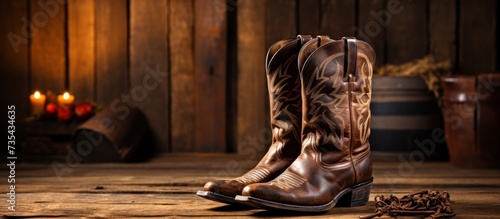 cowboy's worn hat and leather boots