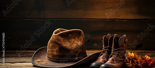 cowboy's worn hat and leather boots photo