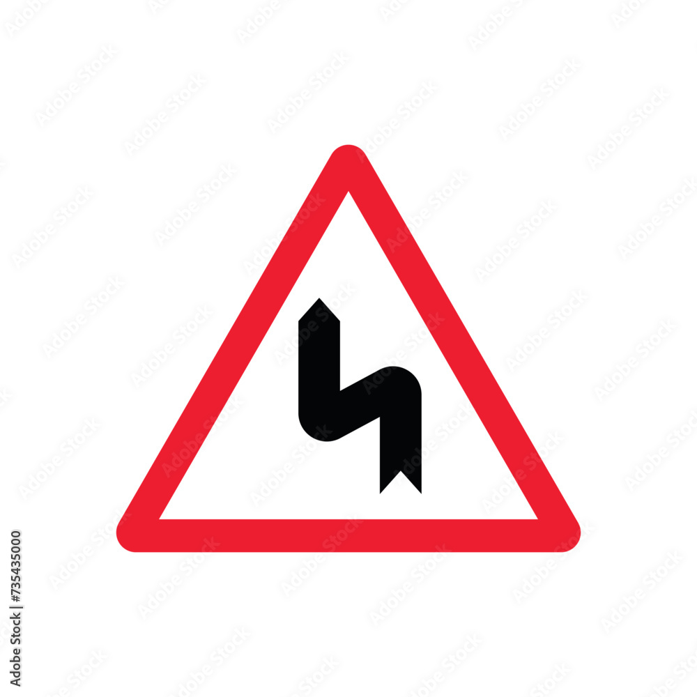Double Curve - First to the Left, Then to the Right Traffic Sign Double Curve - First to the Left, Then to the Right Traffic Sign