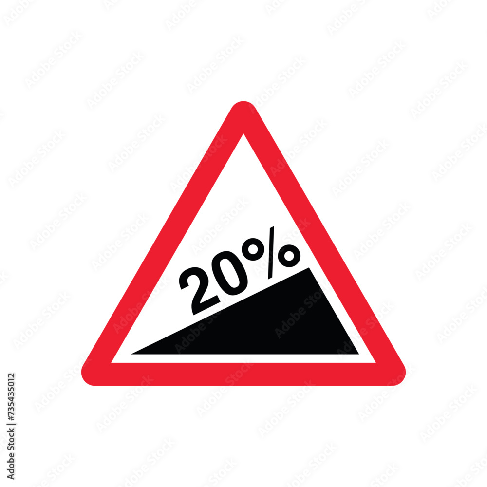 Steep Incline 20% Road Ahead Traffic Sign Steep Incline 20% Road Ahead Traffic Sign