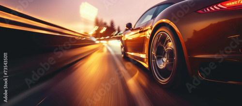 Sport car on the road driving at high speed, street racing concept  © AdamantiumStock