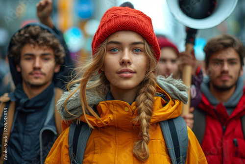 A compelling image of a student-led march demanding educational reform, emphasizing the power of youth voices in activism. Concept of student activism for education. Generative Ai.