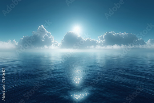 A serene seascape in various shades of blue, capturing the calmness and depth of the ocean. Concept of tranquil maritime landscapes. Generative Ai.