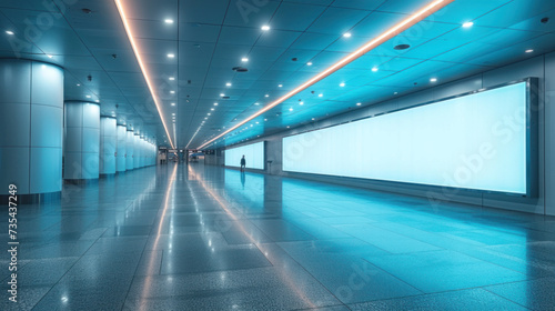 Wallpaper Mural Blank billboard posters in the airport,Empty advertising billboard at aerodrome, public shopping center mall or business center high big advertisement board space as empty blank white mockup signboard Torontodigital.ca