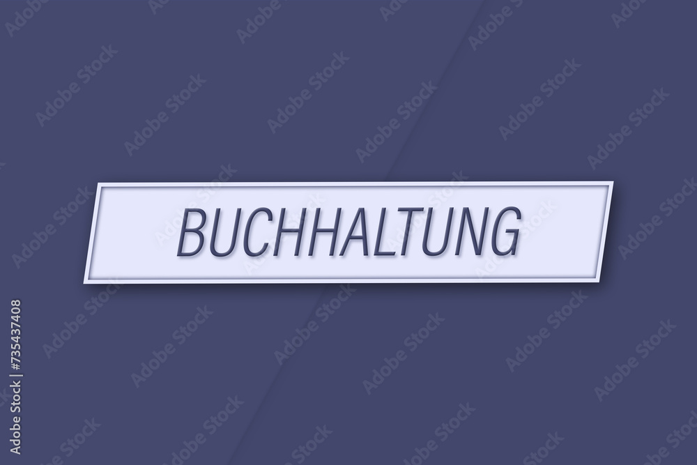 Buchhaltung. Eine Banner Illustration mit blauem Text, isoliert auf blauem Hintergrund. Buchhaltung. Eine Banner Illustration mit blauem Text, isoliert auf blauem Hintergrund.