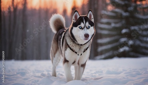 siberian husky, dog at dawn, purebred dog in nature, happy dog, beautiful dog photo