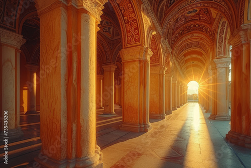 A series of architectural arches in varying shades of terracotta, showcasing the intricate details and warm hues of historic structures. Generative Ai.
