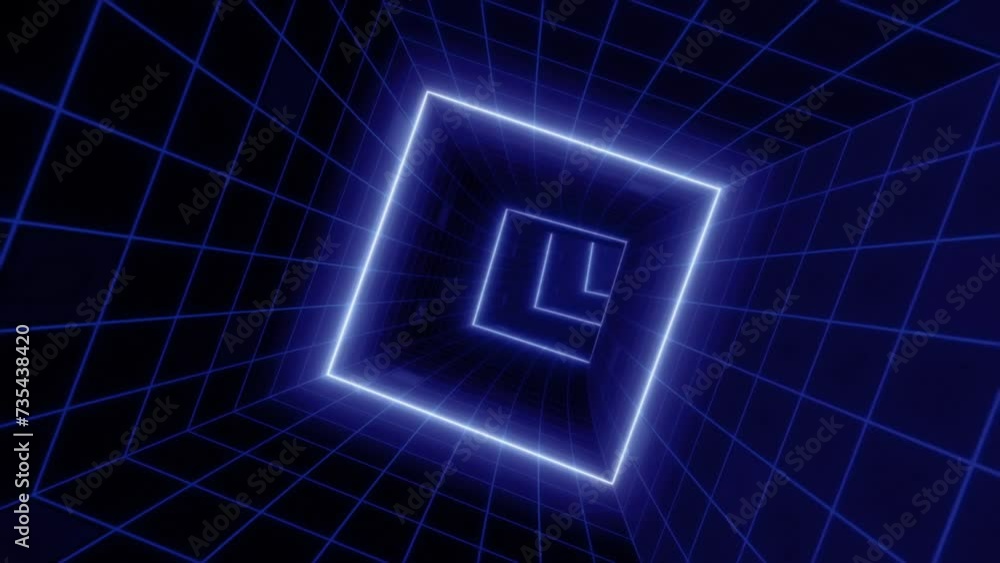 3d Abstract hyperloop neon grid square retro futuristic tunnel, 4k blue cyberspace square high tech looping motion background
3d Abstract hyperloop neon grid square retro futuristic tunnel, 4k blue cyberspace square high tech looping motion background