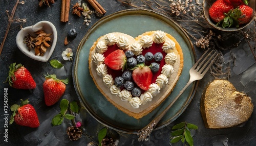 top view of delicious heart shaped cake