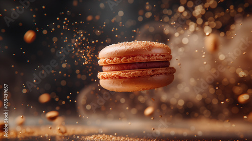 Tipici dolci francesi, macarons colorati in volo in uno studio fotografico photo