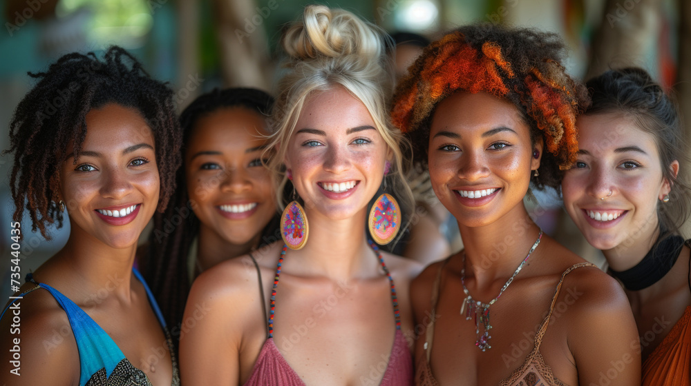 women of different ethnic identities are smiling
