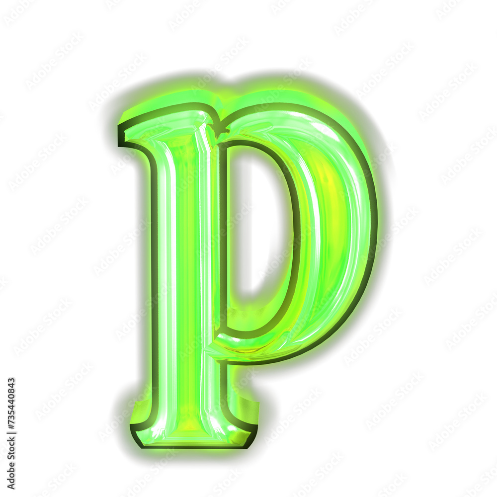 Glowing green symbol. letter p Glowing green symbol. letter p