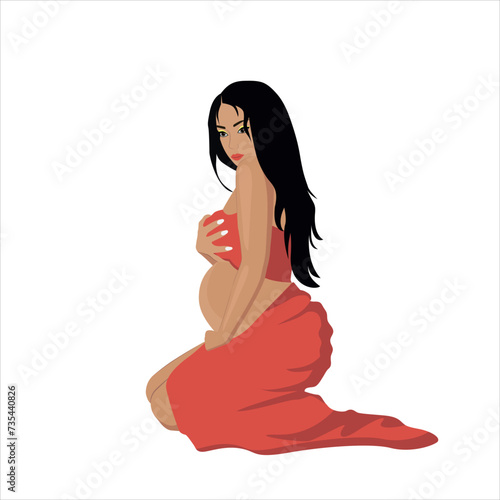 Pregnant girl in a beautiful dress on a white background