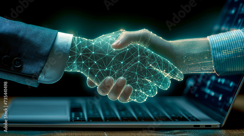 Digital Handshake - Online Transactions and Remote Business concept