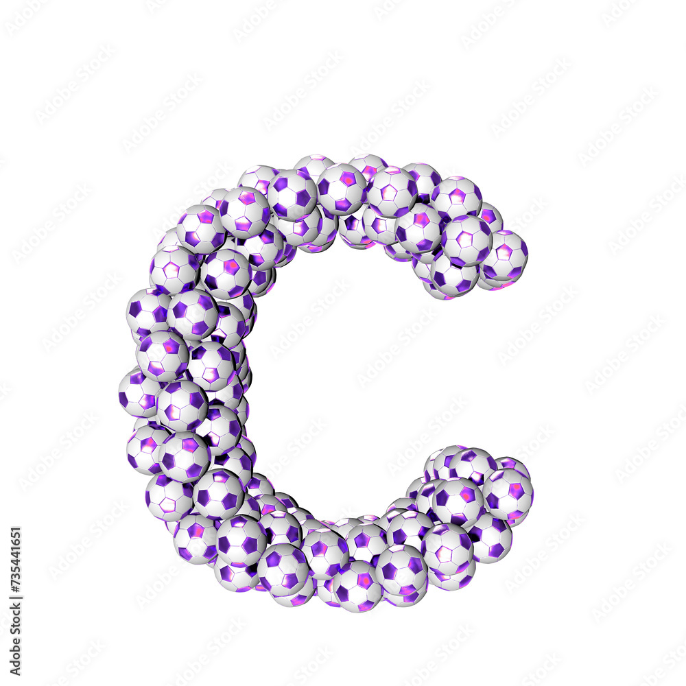 Symbol made from purple soccer balls. letter c Symbol made from purple soccer balls. letter c