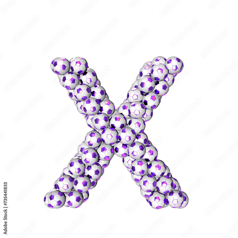 Symbol made from purple soccer balls. letter x Symbol made from purple soccer balls. letter x