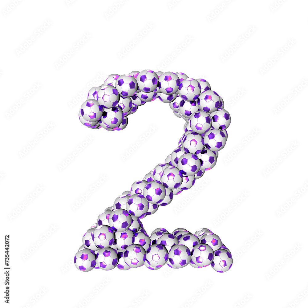 Symbol made from purple soccer balls. number 2 Symbol made from purple soccer balls. number 2