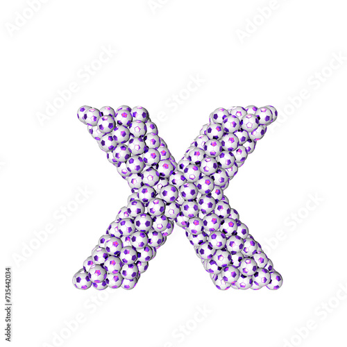 Symbol made from purple soccer balls. letter x