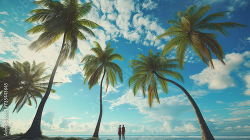 Commercial photography  located by the blue seaside  coconut trees