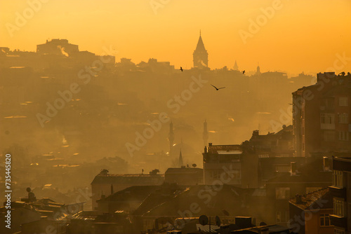Canvas Print Environmental air pollution concept of smog and cityscape